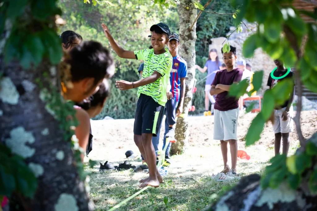 Kids Trying Out Slacklining in Chabotte