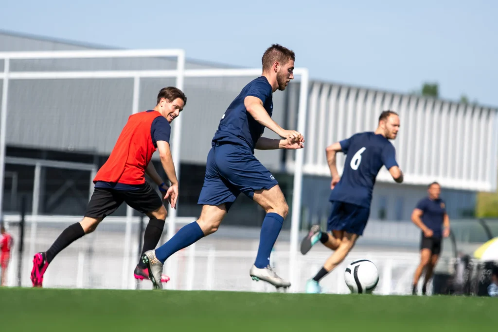 Players at a charity soccer tournament