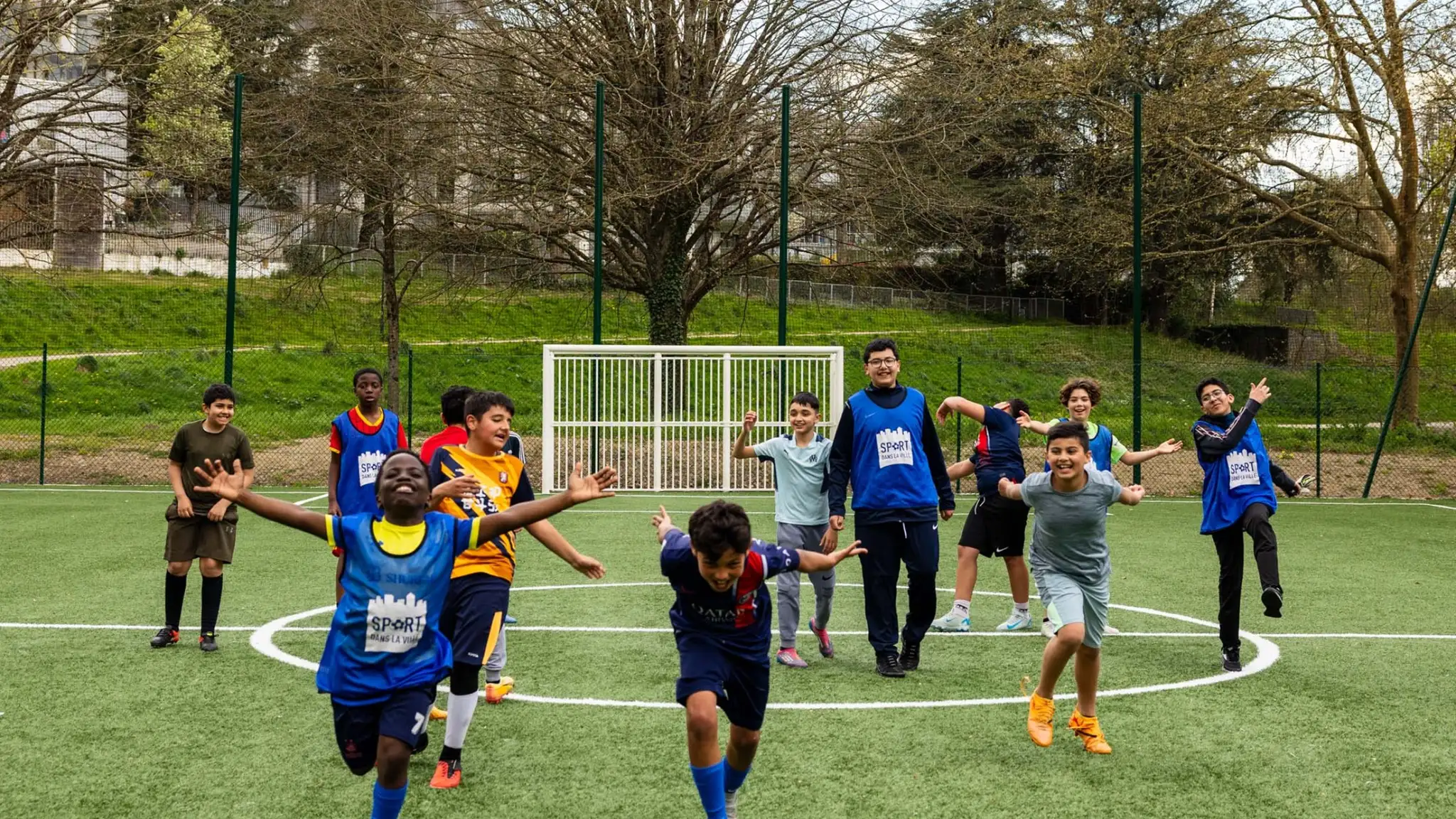 Young people on a soccer field